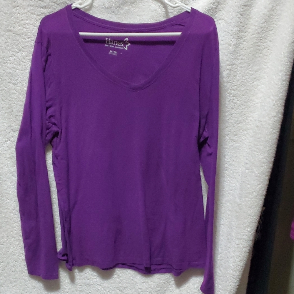 Hanes Purple Fitted Long Sleeve Blouse